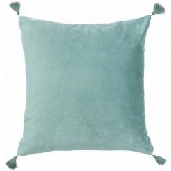 RIDEAUDISCOUNT Housse De Coussin Déhoussable Velours Effet Naturel 40 X 40 Cm à Pompons Vert - Vert