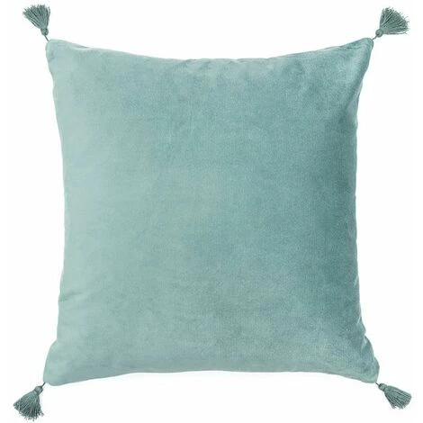 RIDEAUDISCOUNT Housse De Coussin Déhoussable Velours Effet Naturel 40 X 40 Cm à Pompons Vert - Vert 1 RIDEAUDISCOUNT Housse De Coussin Déhoussable Velours Effet Naturel 40 X 40 Cm à Pompons Vert - Vert