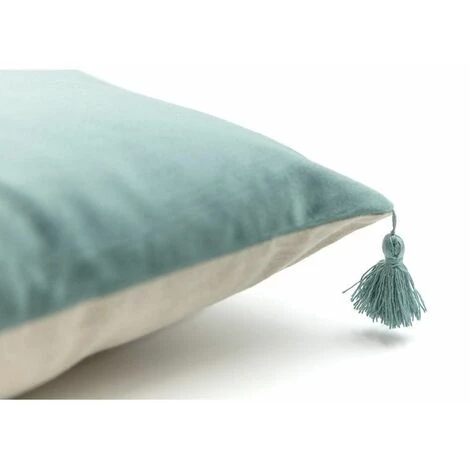 RIDEAUDISCOUNT Housse De Coussin Déhoussable Velours Effet Naturel 40 X 40 Cm à Pompons Vert - Vert 2 RIDEAUDISCOUNT Housse De Coussin Déhoussable Velours Effet Naturel 40 X 40 Cm à Pompons Vert - Vert – Image 2