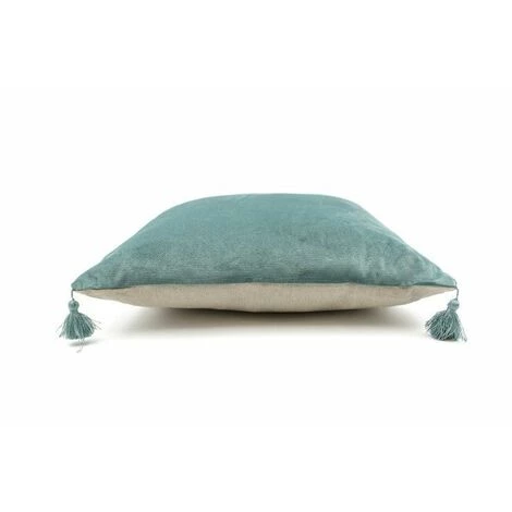 RIDEAUDISCOUNT Housse De Coussin Déhoussable Velours Effet Naturel 40 X 40 Cm à Pompons Vert - Vert 3 RIDEAUDISCOUNT Housse De Coussin Déhoussable Velours Effet Naturel 40 X 40 Cm à Pompons Vert - Vert – Image 3