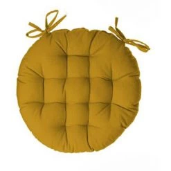 Lot De 6 Galettes De Chaise Ronde En Coton Coloris Ocre - Diamètre 38 Cm -PEGANE