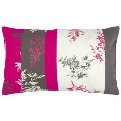 THEDECOFACTORY FLANDRES BANDES - <p>Coussin En Coton Avec Fleurs Et Bandes Colorées Fuchsia 30x50 - Rose