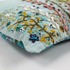 THEDECOFACTORY GARDEN - <p>Coussin Lin-coton Rubans Et Perles Brodés En Fleur Bleu 30x45 - Bleu -France Coussin et housse de coussin Soldes Boutique 13248186 2