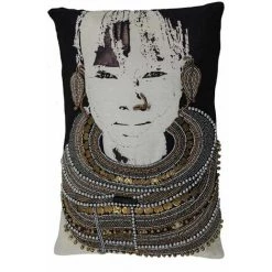 THEDECOFACTORY BIRMAN - Coussin Imprimé Brodé De Perles Noir 30x45 - Noir