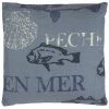 THEDECOFACTORY PECHE - <p>Coussin En Coton Motifs Pêches Et Poissons Bleu 38x38 - Bleu