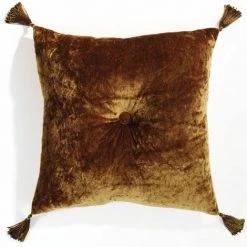 THEDECOFACTORY BAKOU - <p>Coussin Capitonné En Velours à Pompons Marron 38x38 - Marron