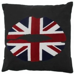 THEDECOFACTORY UK - Coussin Imprimé Bouche Avec Motif Du Drapeau Anglais Noir 40x40 - Noir
