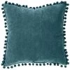 Atmosphera - Coussin Déhoussable Avec Pompons Bleu Canard 40 X 40 Cm - Bleu Canard
