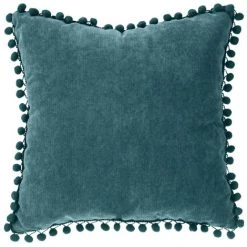 Atmosphera - Coussin Déhoussable Avec Pompons Bleu Canard 40 X 40 Cm - Bleu Canard