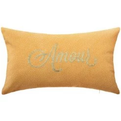 Atmosphera - Coussin Déhoussable Broderie Fil Lurex 38 X 58 Cm - Ocre