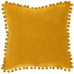 Atmosphera - Coussin Déhoussable Avec Pompons Ocre 40 X 40 Cm - Ocre