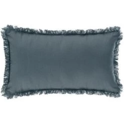 Atmosphera - Coussin Déhoussable Bleu Orage Avec Contour Frange 30 X 50 Cm - Bleu Orage