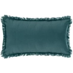 Atmosphera - Coussin Déhoussable Bleu Canard Avec Contour Frange 30 X 50 Cm - Bleu Canard