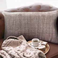 THEDECOFACTORY VINTAGE USED - <p>Coussin Effet Délavé Rose Nude 60x40 - Rose Nude -France Coussin et housse de coussin Soldes Boutique 14033673 2