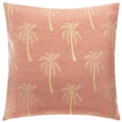 Atmosphera - Housse De Coussin Chenille Palmier Rose Corail 40 X 40 Cm - Vieux Rose