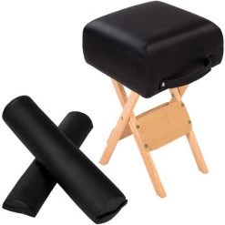 TECTAKE Set D'Accessoires Pour Table De Massage Tabouret + Coussins De Positionnement Noir - Noir