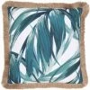 RIDEAUDISCOUNT Housse De Coussin 45 X 45 Cm Déhoussable Effet Jutte Avec Imprimé Palmes Vertes Blanc Passepoil - Vert