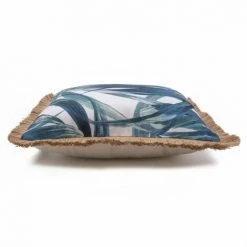 RIDEAUDISCOUNT Housse De Coussin 45 X 45 Cm Déhoussable Effet Jutte Avec Imprimé Palmes Vertes Blanc Passepoil - Vert -France Coussin et housse de coussin Soldes Boutique 15530595 3