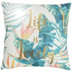 RIDEAUDISCOUNT Housse De Coussin 40 X 40 Cm Déhoussable Imprimé Jungle Surimpression Lettrage Or Métallisé Multicolore - Multicolore
