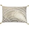 RIDEAUDISCOUNT Houssin De Coussin 40 X 60 Cm Déhoussable Finition Pompons Grand Format Impression Motifs Ethniques Or Metalisé - Doré