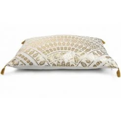 RIDEAUDISCOUNT Houssin De Coussin 40 X 60 Cm Déhoussable Finition Pompons Grand Format Impression Motifs Ethniques Or Metalisé - Doré -France Coussin et housse de coussin Soldes Boutique 15779718 3