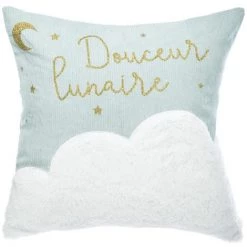 Atmosphera - Coussin Décoratif Velours Bleu Et Fourrure Blanche 40 X 40 Cm Déco Enfant - Bleu/blanc