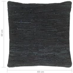 DéCOSHOP26 Coussin Noir 60x60 Cm Cuir Et Coton - Noir 7 DéCOSHOP26 Coussin Noir 60x60 Cm Cuir Et Coton - Noir -France Coussin et housse de coussin Soldes Boutique 18200511 4