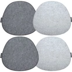 DUNEDESIGN 4 Coussins De Chaise En Feutre Ovales 40x37 Support Isolant 8mm Réversible Gris