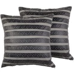 BELIANI Lot De 2 Coussin Décoratifs En Tissu Noir 45x12cm - Noir