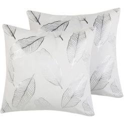 BELIANI Lot De 2 Coussin Décoratifs En Tissu Blanc 45x12cm - Blanc