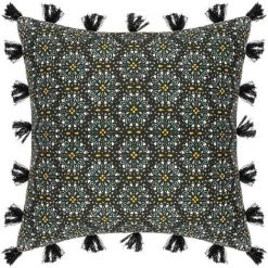 ATMOSPHERA, CRÉATEUR D'INTÉRIEUR Housse De Coussin Rosace Pompons 40x40 Cm - Bleu