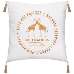 Atmosphera - Coussin Déhoussable Réversible En Coton Imprimé Safari 40 X 40 Cm - Girafe