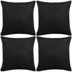 Hommoo Housse De Coussin 4 Pcs Lin Noir 50 X 50 Cm HDV00986