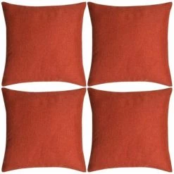 Hommoo Housse De Coussin 4 Pieces Aspect Lin Terre Cuite 50 X 50 Cm HDV01001