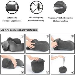 BEARSU Oreiller De Voyage - Doux - En Mousse à Mémoire De Forme En U - Pour Les Adultes Et Les Enfants - En Avion, Train, Voiture, Au Bureau Ou Au Camping - Non Gonflable Gris -France Coussin et housse de coussin Soldes Boutique 25029455 5