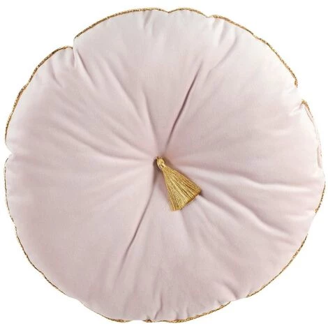 HOMEMAISON Coussin Rond En Velours Et Pompon Dragée Diamètre 38 Cm - Dragée 1 HOMEMAISON Coussin Rond En Velours Et Pompon Dragée Diamètre 38 Cm - Dragée