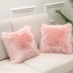 BEARSU Housse De Coussin Rose Fausse Fourrure Deluxe Décoratif Canapé Chambre Lit Super Doux Peluche Mongolie Taie D'oreiller La Tente De Siège De Voiture De Sofa 50X50cm Lot De 1
