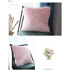 BEARSU Housse De Coussin Rose Fausse Fourrure Deluxe Décoratif Canapé Chambre Lit Super Doux Peluche Mongolie Taie D'oreiller La Tente De Siège De Voiture De Sofa 50X50cm Lot De 1 -France Coussin et housse de coussin Soldes Boutique 25540199 4