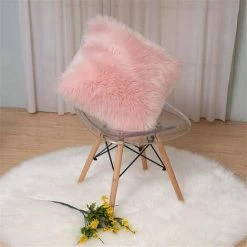 BEARSU Housse De Coussin Rose Fausse Fourrure Deluxe Décoratif Canapé Chambre Lit Super Doux Peluche Mongolie Taie D'oreiller La Tente De Siège De Voiture De Sofa 50X50cm Lot De 1 -France Coussin et housse de coussin Soldes Boutique 25540199 5