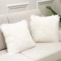 BEARSU Housse De Coussin Blanc Fausse Fourrure Deluxe Décoratif Canapé Chambre Lit Super Doux Peluche Mongolie Taie D'oreiller La Tente De Siège De Voiture De Sofa 50X50cm Lot De 1