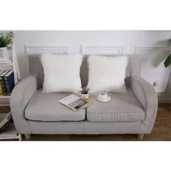 BEARSU Housse De Coussin Blanc Fausse Fourrure Deluxe Décoratif Canapé Chambre Lit Super Doux Peluche Mongolie Taie D'oreiller La Tente De Siège De Voiture De Sofa 50X50cm Lot De 1 -France Coussin et housse de coussin Soldes Boutique 25540214 5