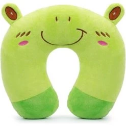 BEARSU Coussin De Voyage Enfant En PP Coton Oreiller De Voyage Peluche Tête/Cou Support Parfait Avion Voiture TGV Domicile - Grenouille Verte
