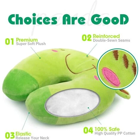 BEARSU Coussin De Voyage Enfant En PP Coton Oreiller De Voyage Peluche Tête/Cou Support Parfait Avion Voiture TGV Domicile - Grenouille Verte 5 BEARSU Coussin De Voyage Enfant En PP Coton Oreiller De Voyage Peluche Tête/Cou Support Parfait Avion Voiture TGV Domicile - Grenouille Verte – Image 5