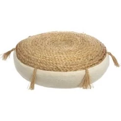 HOMEMAISON Coussin De Sol En Jute Et Pompons Beige Ø 38 X 38 Cm