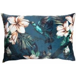 RIDEAUDISCOUNT Housse De Coussin 40 X 60 Cm Déhoussable Imprimé Double Face Velours Motif Floral Bleu - Bleu