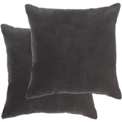 DéCOSHOP26 Lot De 2 Coussins En Velours De Coton 100 % 45 X 45 Cm Anthracite - Noir