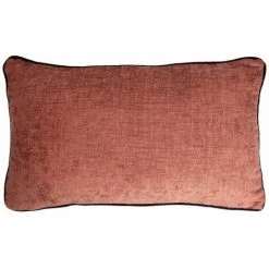 RIDEAUDISCOUNT Housse De Coussin 30 X 50 Cm Déhoussable Passepoil Noir Velours Chenillé Terracotta - Rouge