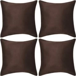 TRUE DEAL Housse De Coussin 4 Pcs 80 X 80 Cm Polyester Faux Daim Marron