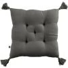 L'EFFET PAPILLON Assise Matelassée 5 Points Avec Pompons Gaze De Coton 40 X 40 Cm Granit Anthracite - Anthracite