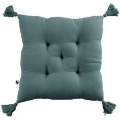 L'EFFET PAPILLON Assise Matelassée 5 Points Avec Pompons Gaze De Coton 40 X 40 Cm Canard Bleu - Bleu